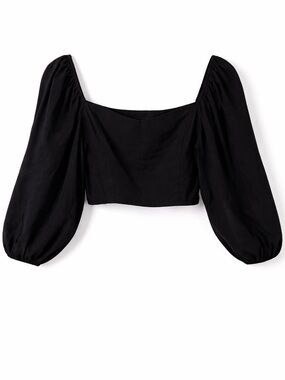 Forever 21 Black Puff Sleeve Crop Top Square Neck Long Sleeve Minimalist Party